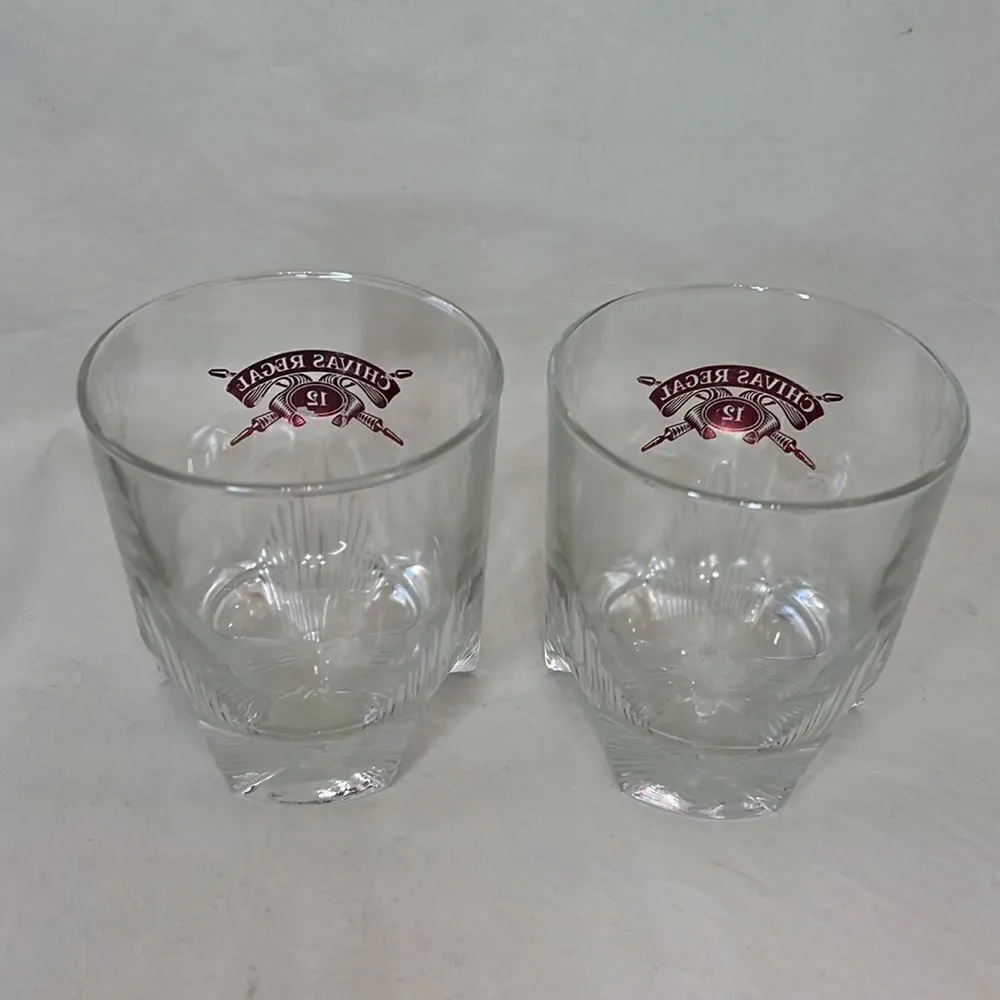 Chivas Regal 12 Rock Glasses 8 Oz 3 In Round 3 1/2 In Tall Set 2 Heavy Bottom